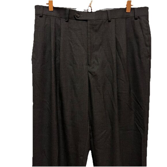 Ralph Ralph Lauren Charcoal Gray Micro Checks Pleated Cuffed Dress Pants 36 x 34 - Picture 7 of 13